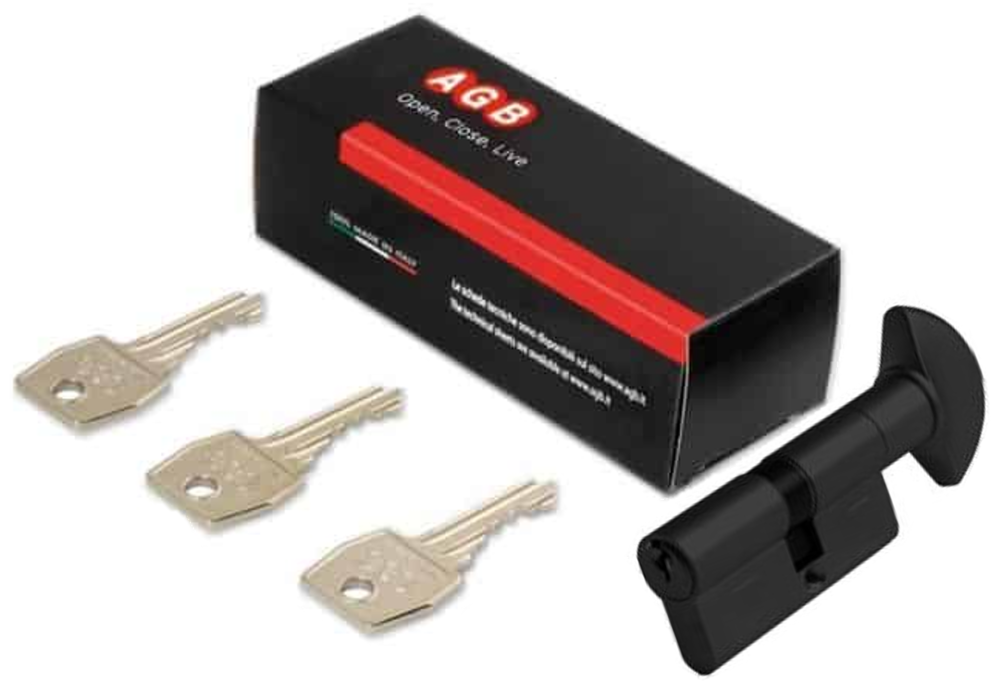 CILINDRO SEGURO MANUAL SERIE 600 (LLAVE / SEG MANUAL) CENT 70mm BLACK MATT AMAESTRABLE E IGUALABLE (ITALIA)